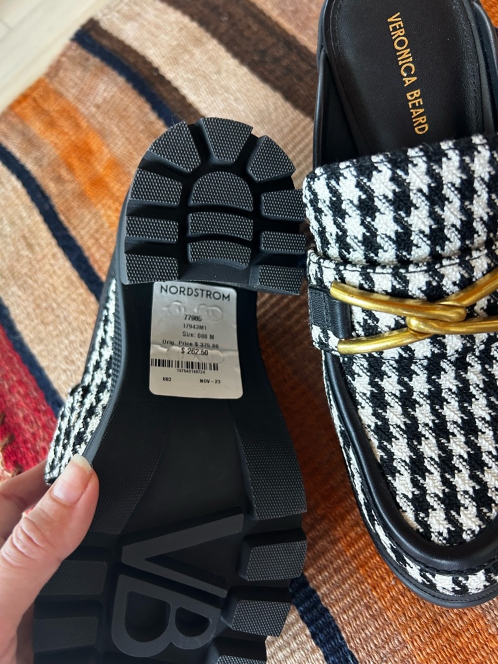 NWT Veronica Beard Wynter Houndstooth Heeled Mule Loafers - Picture 3 of 4